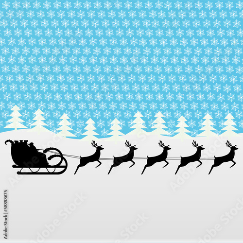 santa claus rides on deer in the woods