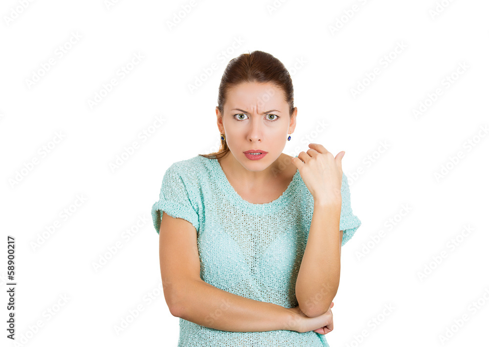 Upset, angry, furious, unhappy young woman