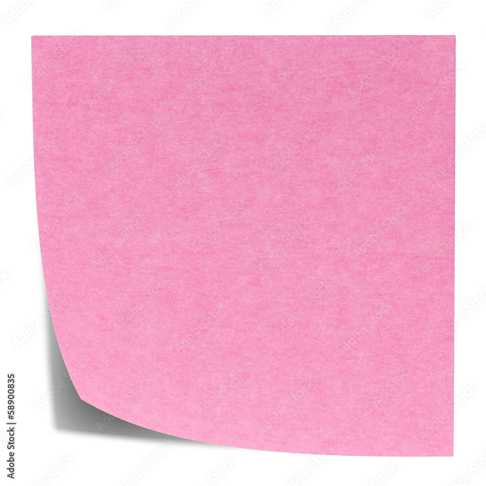Pink square sticky note on a white background, and shadow Pink square sticky note on a white background, and shadow