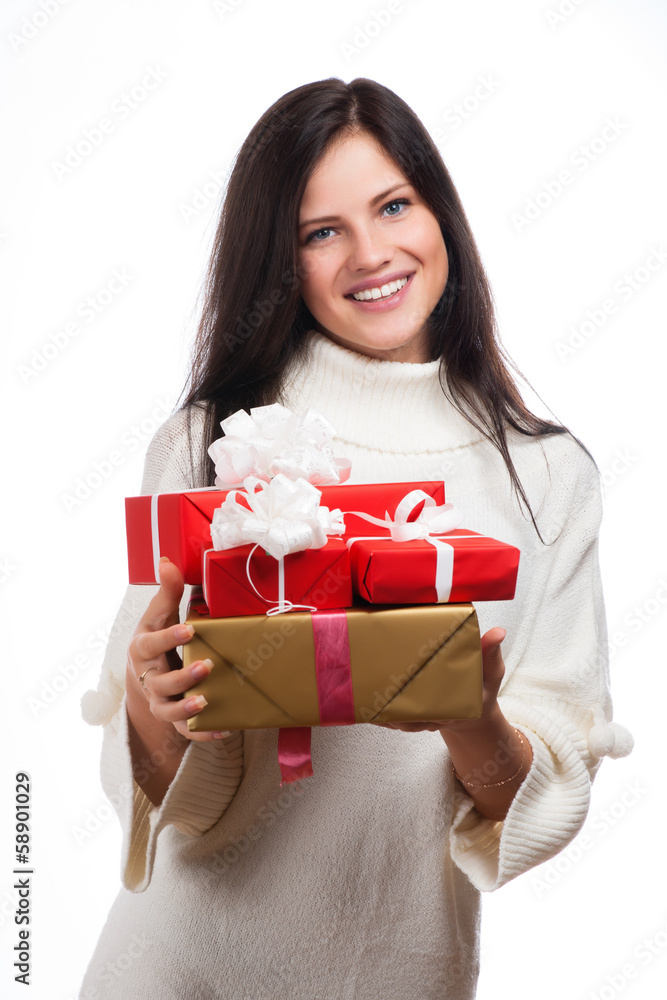 Young happy woman with a gift Young happy woman with a gift