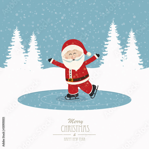 santa skate on ice snowy winter background