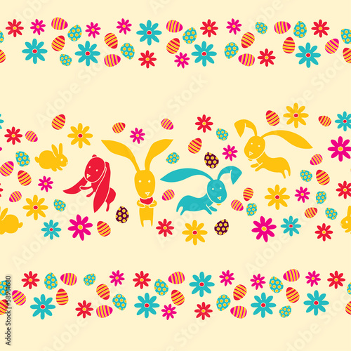 Seamless spring border with easter eggs