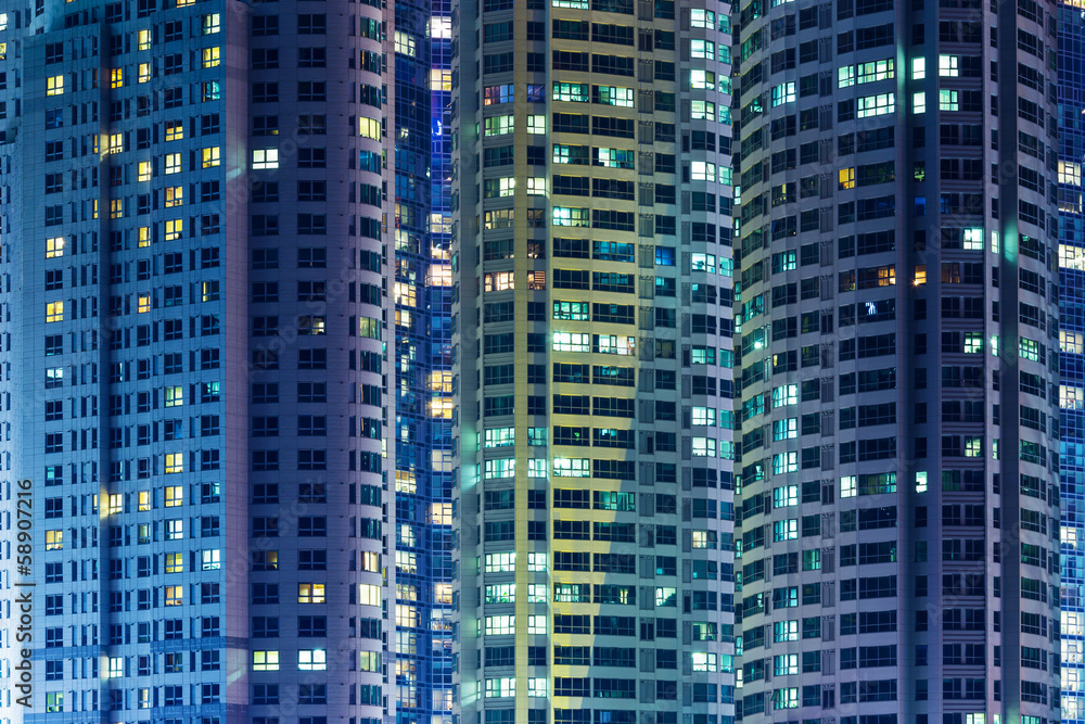 Modern office building at night