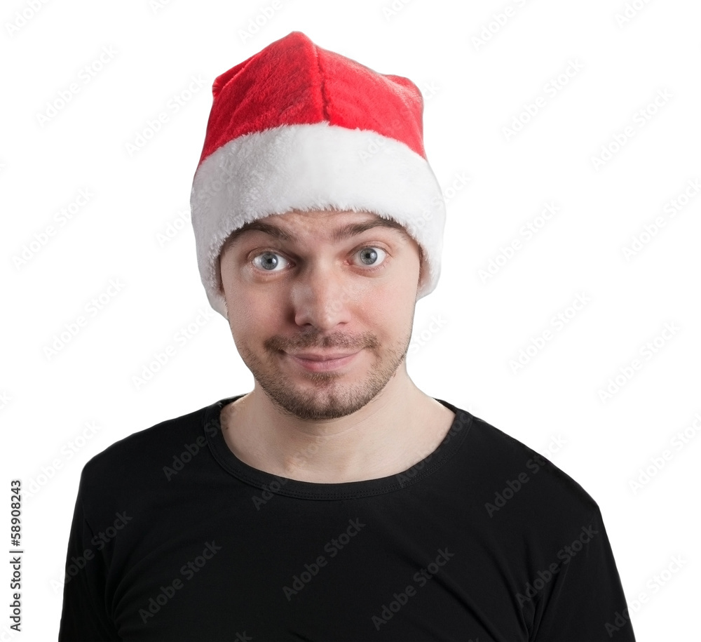 Man with a santa hat, isolated on white. Man with a santa hat, isolated on white.