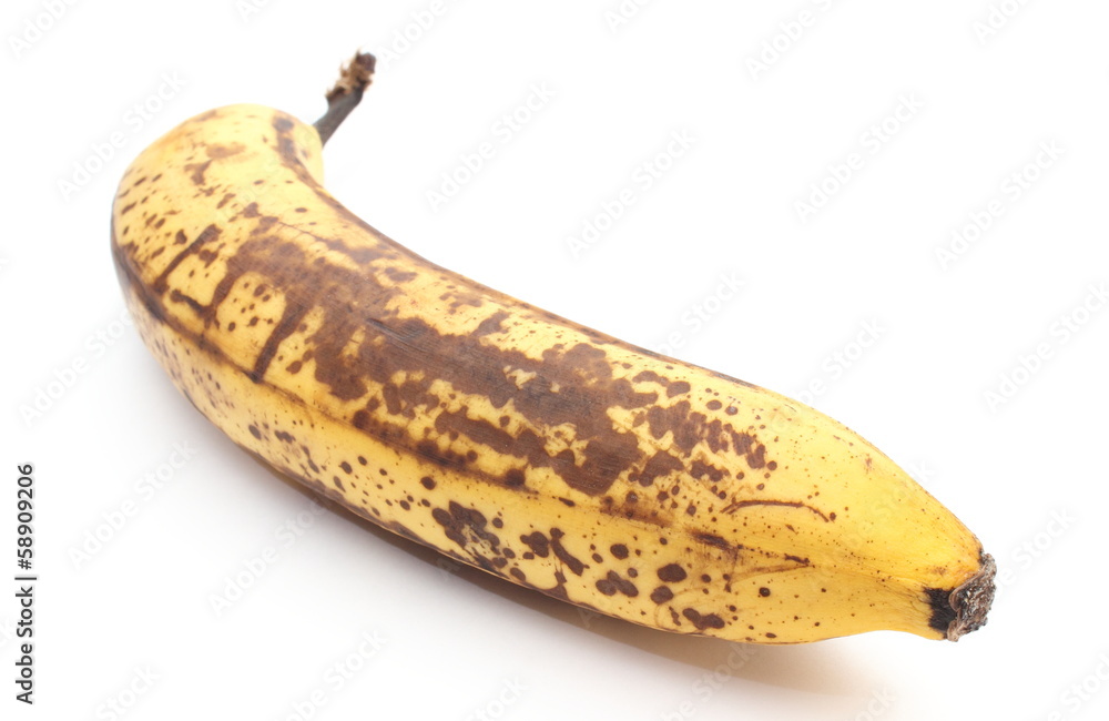 Old and overripe banana on white background Old and overripe banana on white background