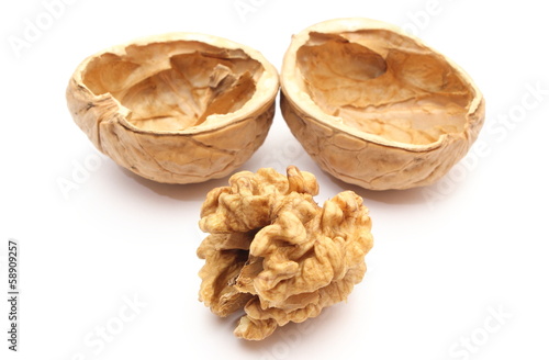 Quadro em tela Walnut without shell and nutshell on white background