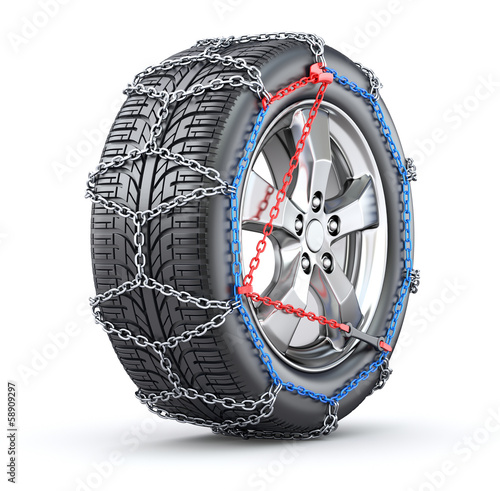 Tire with snow chain photo