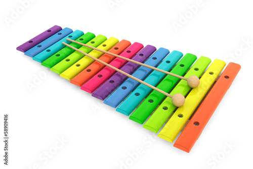 Colorful wooden xylophone with mallets