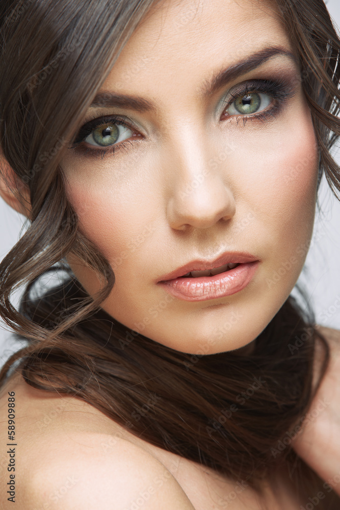 Beauty woman face close up portrait. Light make up. Beauty woman face close up portrait. Light make up.