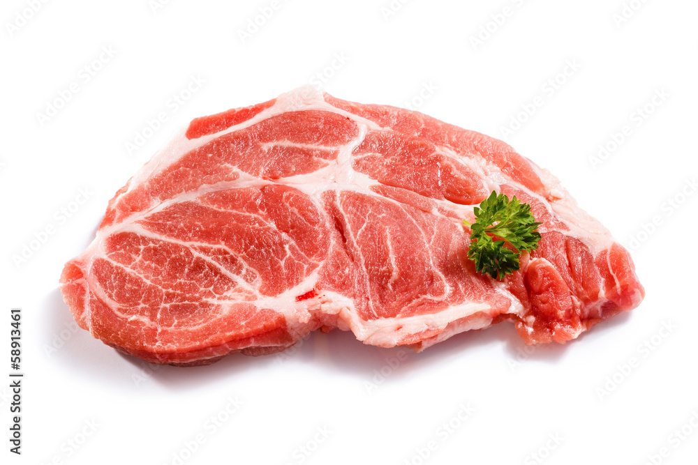 Fresh raw pork on white background