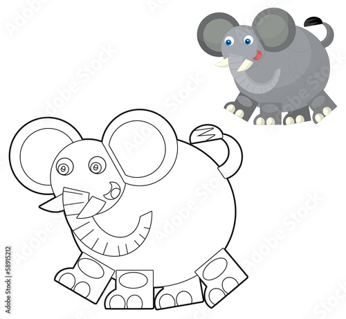 Fototapeta Naklejka Na Ścianę i Meble -  Cartoon wild animal - coloring page with preview for children