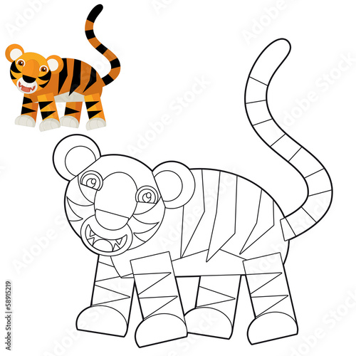 Fototapeta Naklejka Na Ścianę i Meble -  Cartoon wild animal - coloring page with preview for children