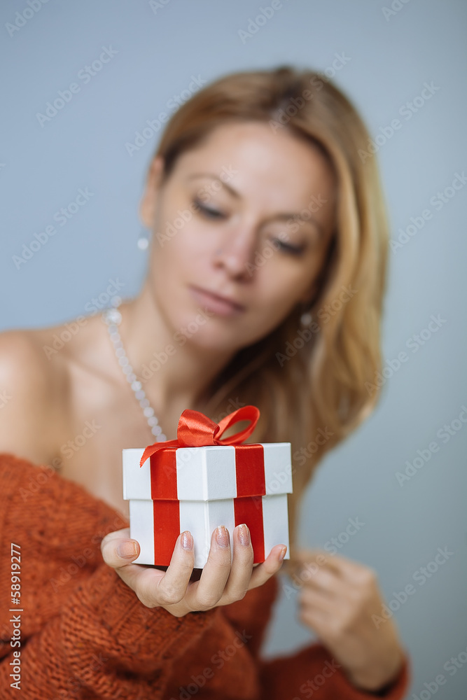 Woman with gift box Woman with gift box