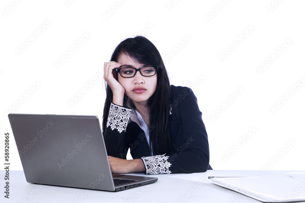 Beautiful woman tired at work Beautiful woman tired at work