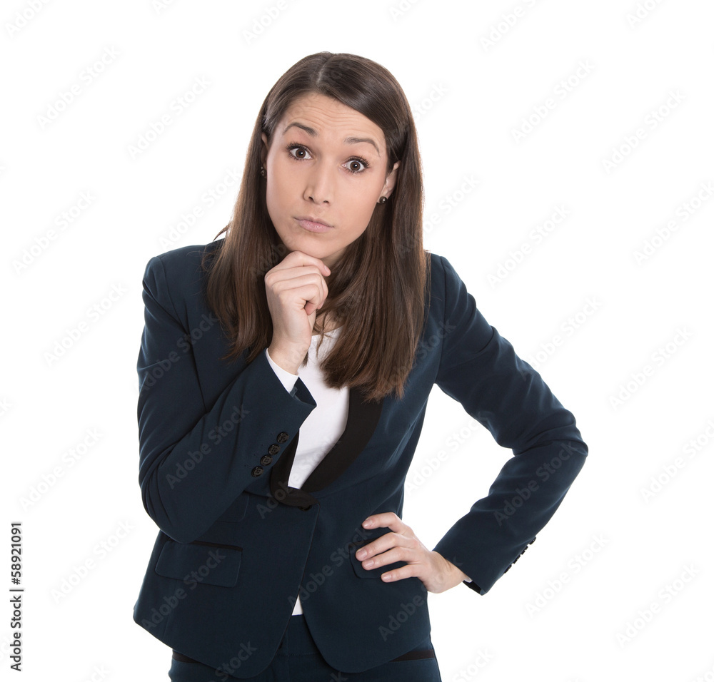 Fragender hilfloser Blick einer jungen Frau isoliert Fragender hilfloser Blick einer jungen Frau isoliert