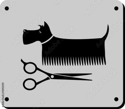grooming dog sign with scissors