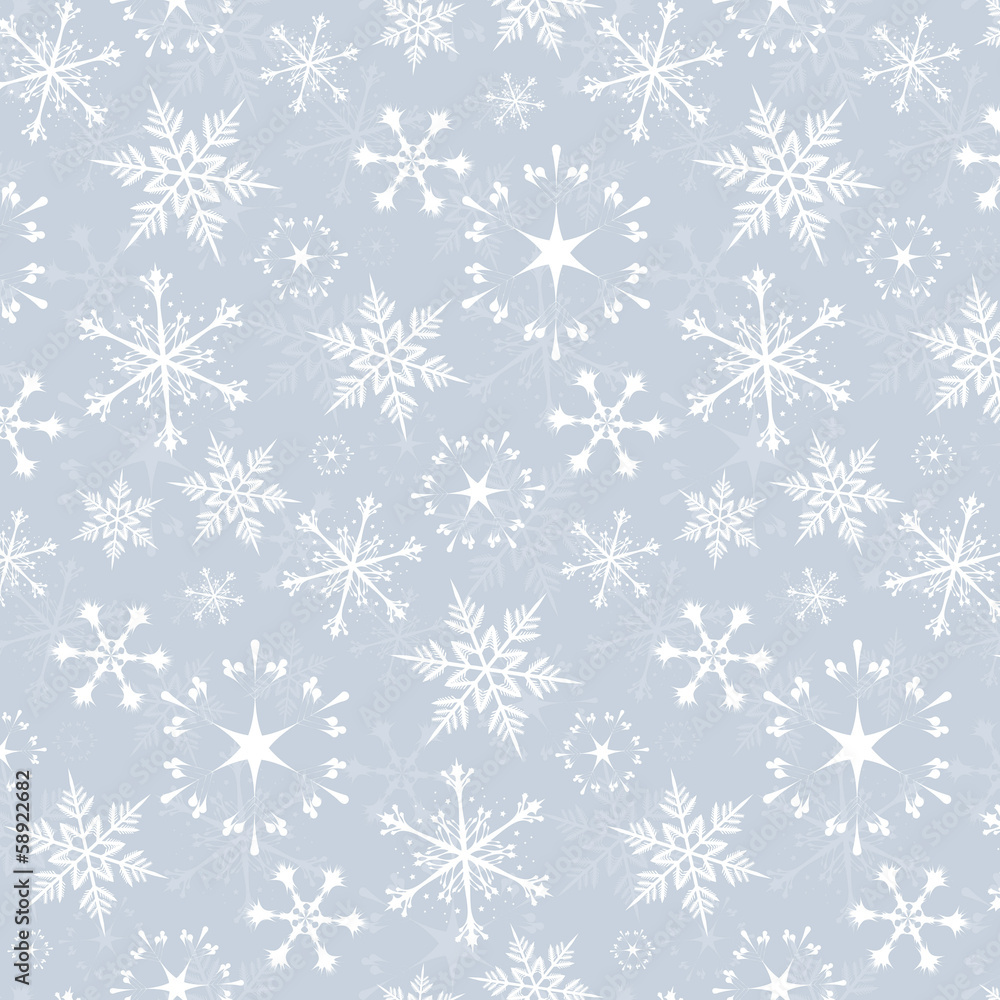 Seamless vector pattern - white snowflakes on grey background