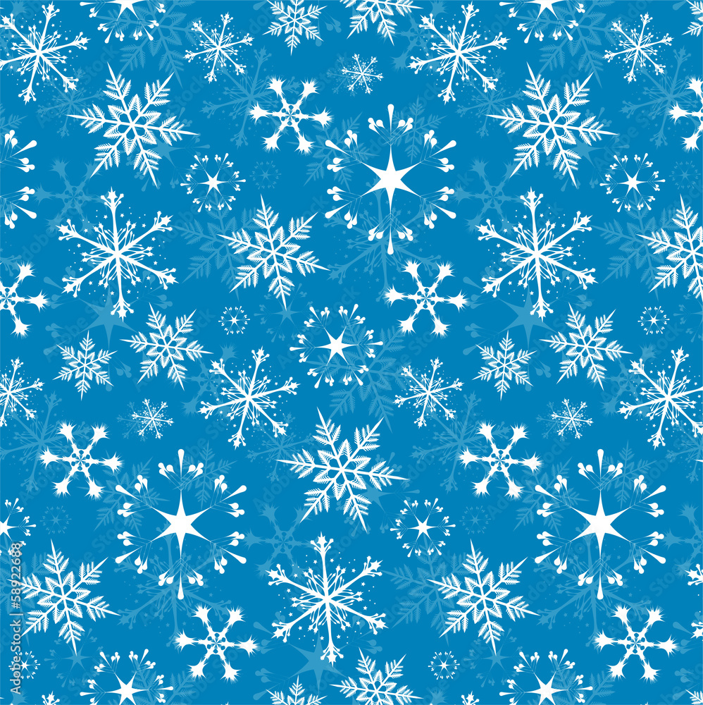 Seamless vector pattern - white snowflakes on blue background Seamless vector pattern - white snowflakes on blue background