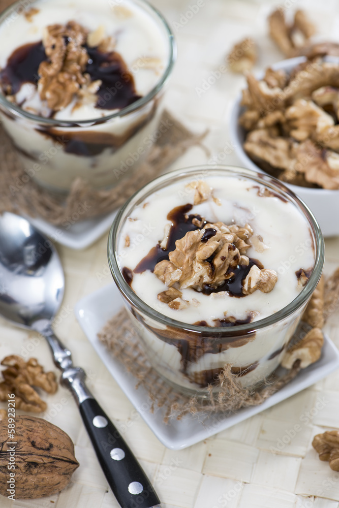 Glass with Walnut Chocolate Yoghurt Glass with Walnut Chocolate Yoghurt