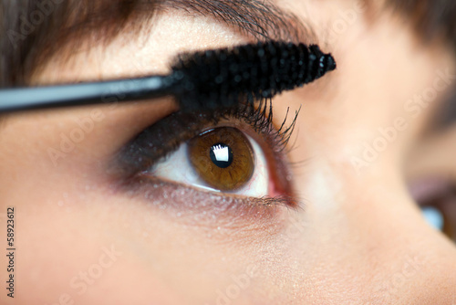 Makeup. Make-up. Applying Mascara. Long Eyelashes