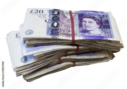 Bunch of used UK 20 twenty pound notes photo