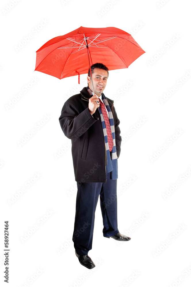 Man with red umbrella. Man with red umbrella.