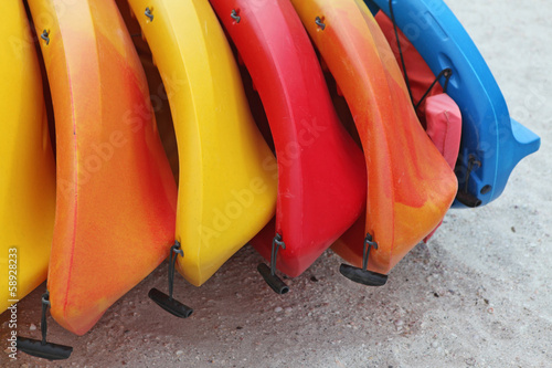 stacked canoes