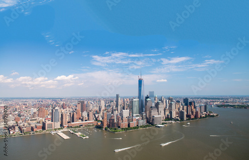 New York City. Manhattan Buildings and Skyline as seen from heli