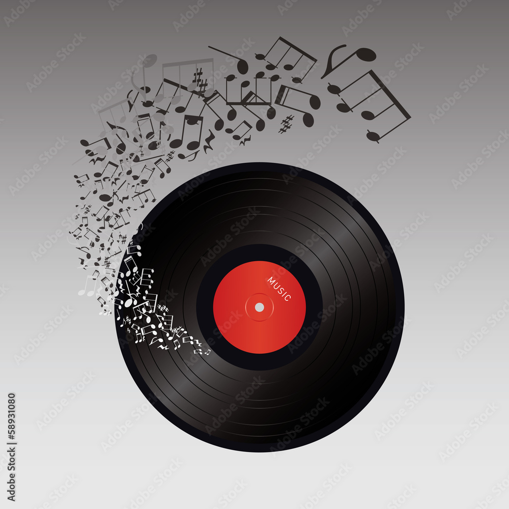 abstract music vector illustration- vinyl and music notes abstract music vector illustration- vinyl and music notes