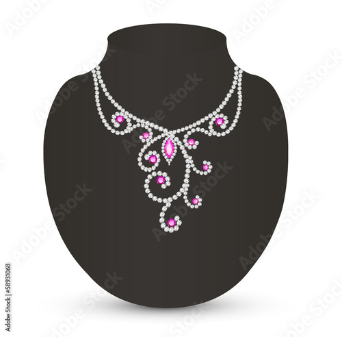 female necklace with pink jewels