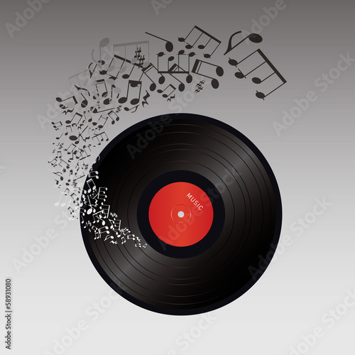 abstract music vector illustration- vinyl and music notes