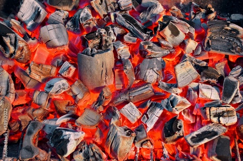 Glowing Charcoal in BBQ photo