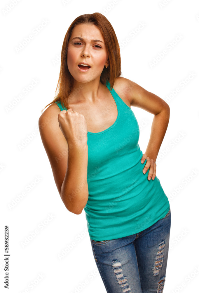woman girl is experiencing success luck but shows sign in blue s woman girl is experiencing success luck but shows sign in blue s