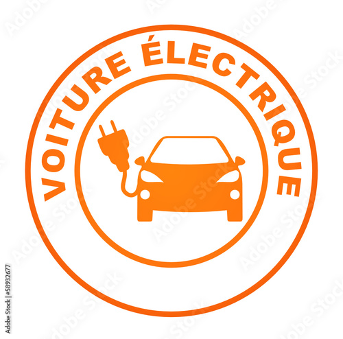 voiture électrique sur bouton web rond orange