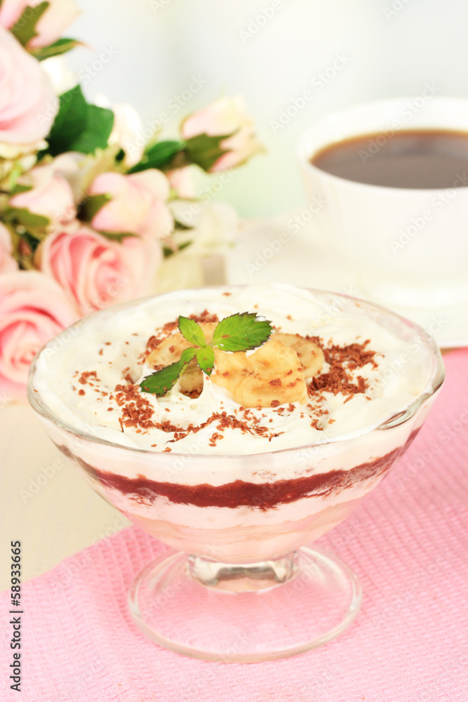 Delicious dessert with banana and caramel Delicious dessert with banana and caramel