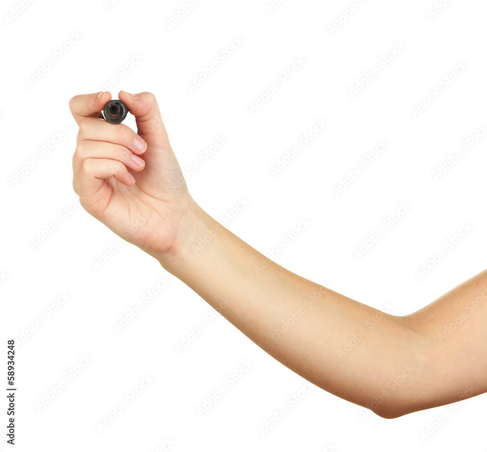 Human hand writing at blank transparent whiteboard Human hand writing at blank transparent whiteboard