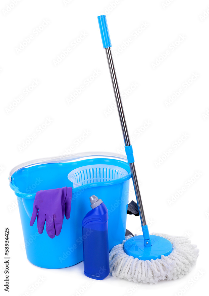 Different tools for cleaning floor in room Different tools for cleaning floor in room