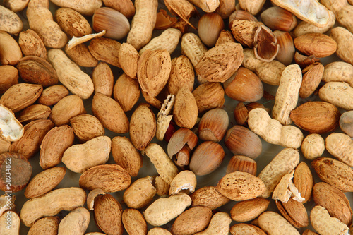 Many nuts close-up background