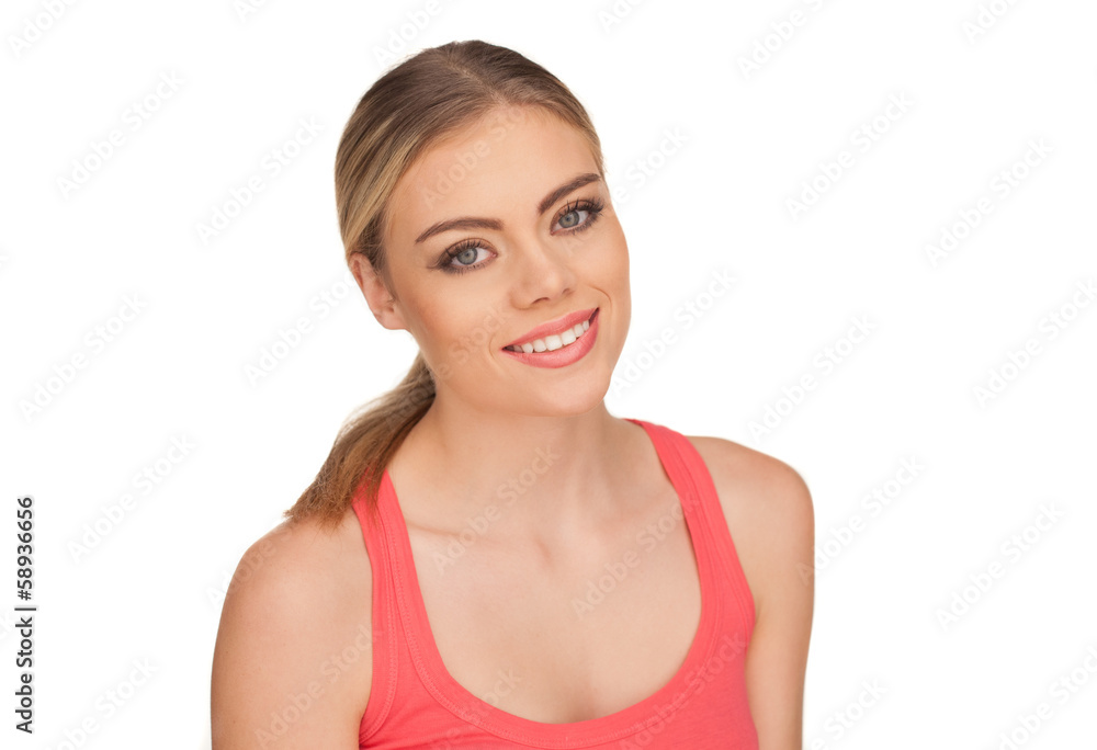 Portrait of a friendly woman on white background Portrait of a friendly woman on white background