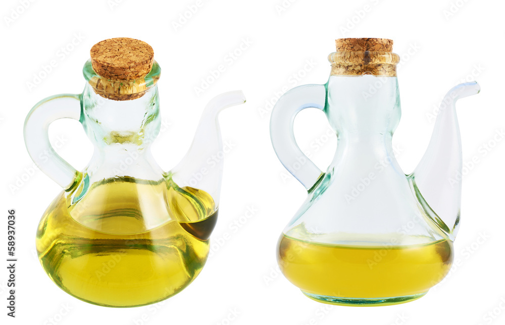 Olive oil glass vessel isolated