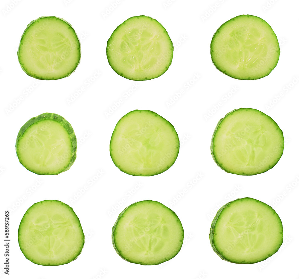 Sliced cucumber pieces isolated Sliced cucumber pieces isolated