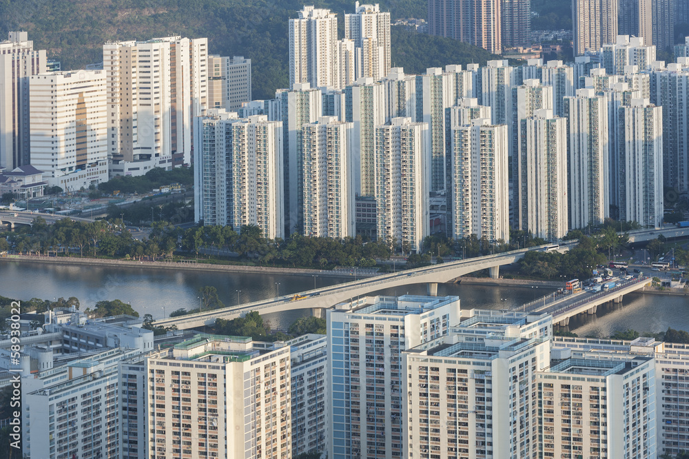 Naklejka premium Aerial view of Hong Kong city