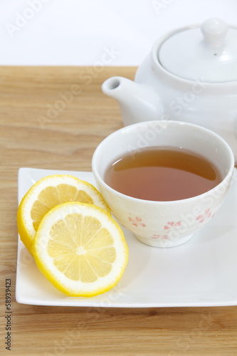 Cup of tea with lemon slice
