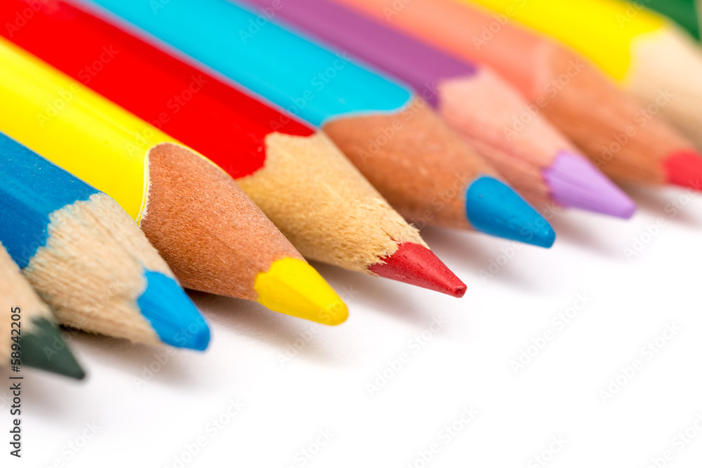 Coloring Pencils On White Background Close Up Coloring Pencils On White Background Close Up