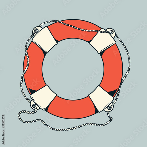 Detailed outlines, colored nautical life buoy