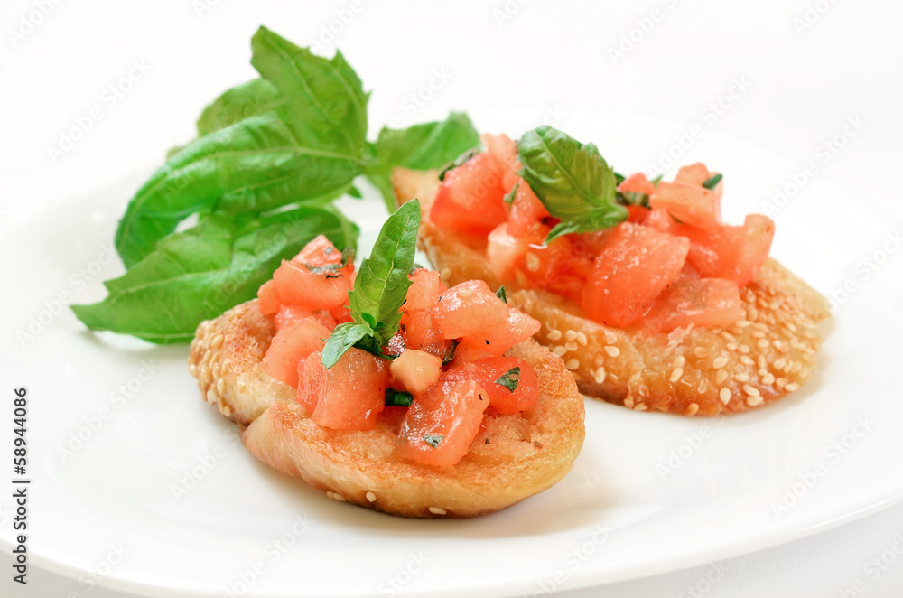 Bruschetta with tomato and basil