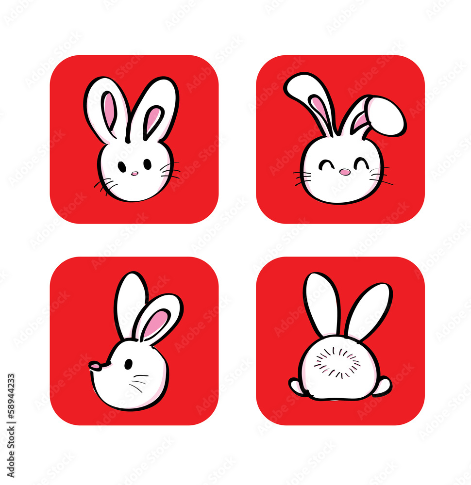 set of cute white rabbit with different side view vector set of cute white rabbit with different side view vector
