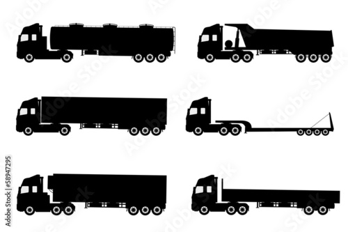 Set of silhouettes the cargo trucks.