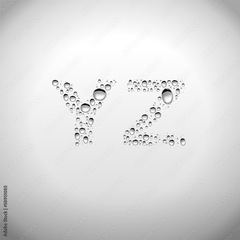 Realistic Water Drops Font from Y to Z Realistic Water Drops Font from Y to Z