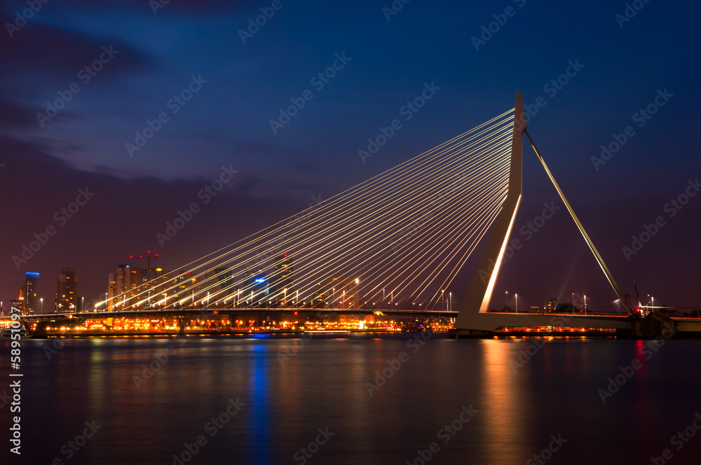 Fototapeta premium Modern Erasmus Bridge by Night with City Skyline